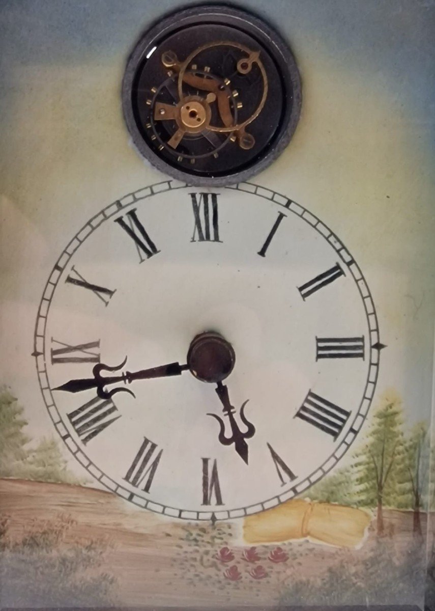 Orologio da Tavolo in Ottone e Smalti e Movimento Tourbillon Fine XIX secolo-photo-4